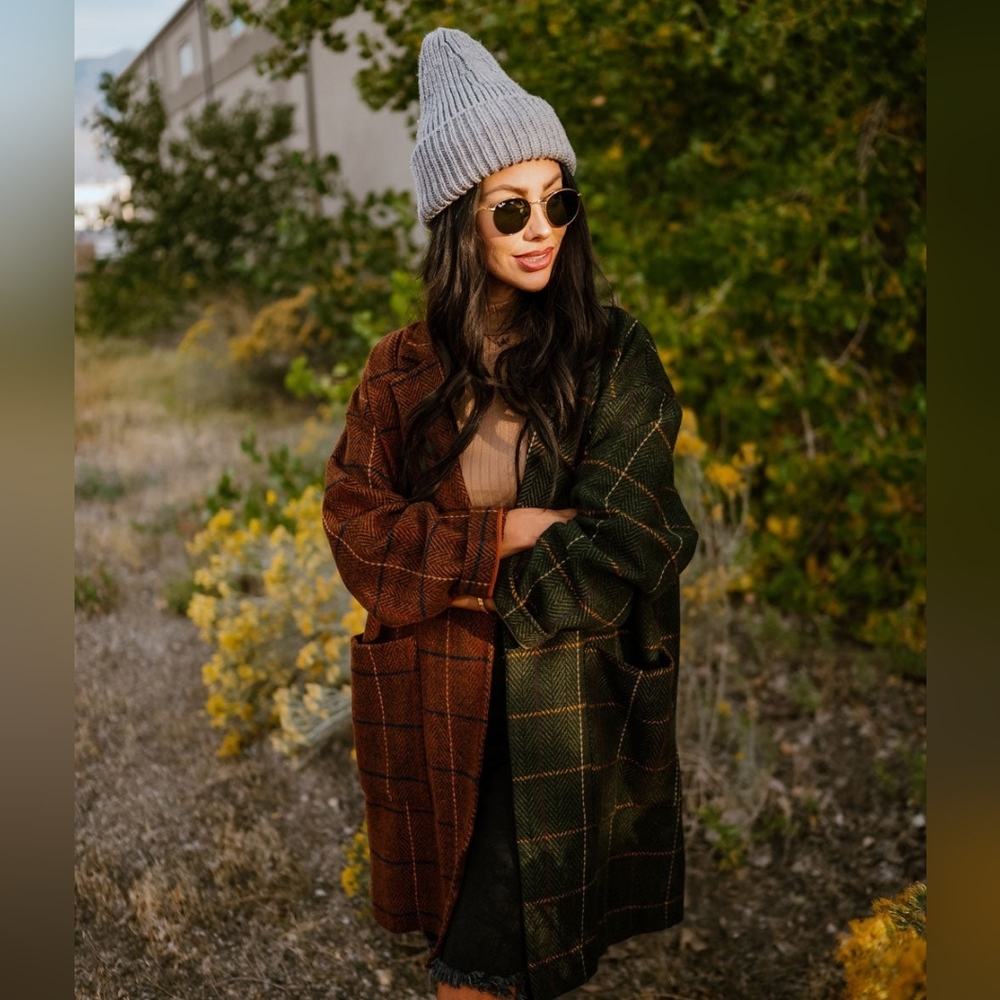 Dressed in LALA Green and Brown Oversised Coat
